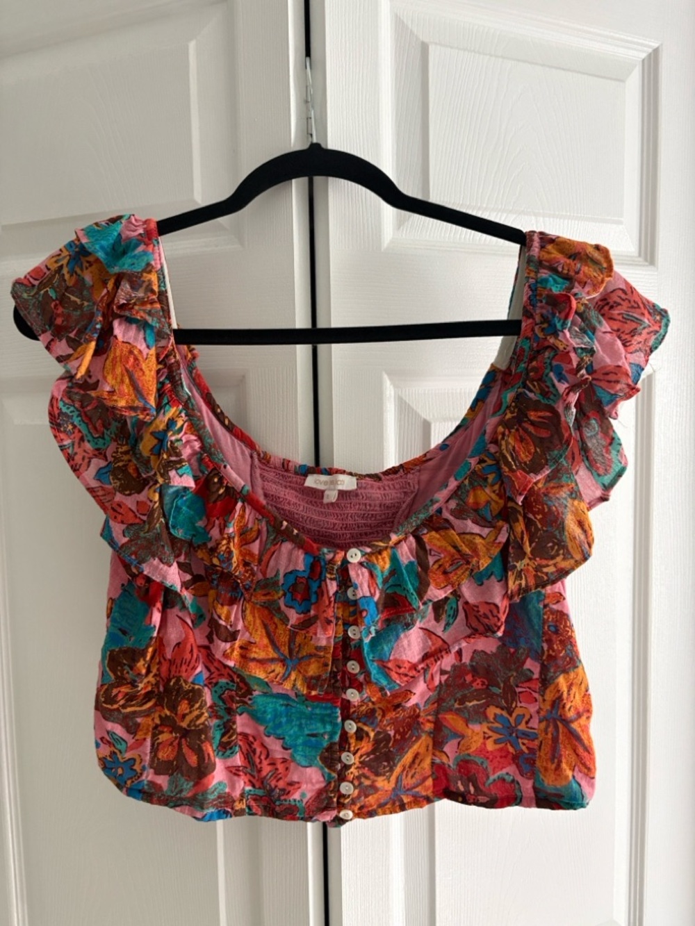 Love the Label Floral Ruffle Crop Top Size Large Anthropologie